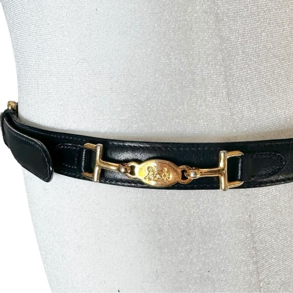 Authentic Celine Black & Gold Horsebit Carriage Leather Vintage Belt - Picture 9 of 14